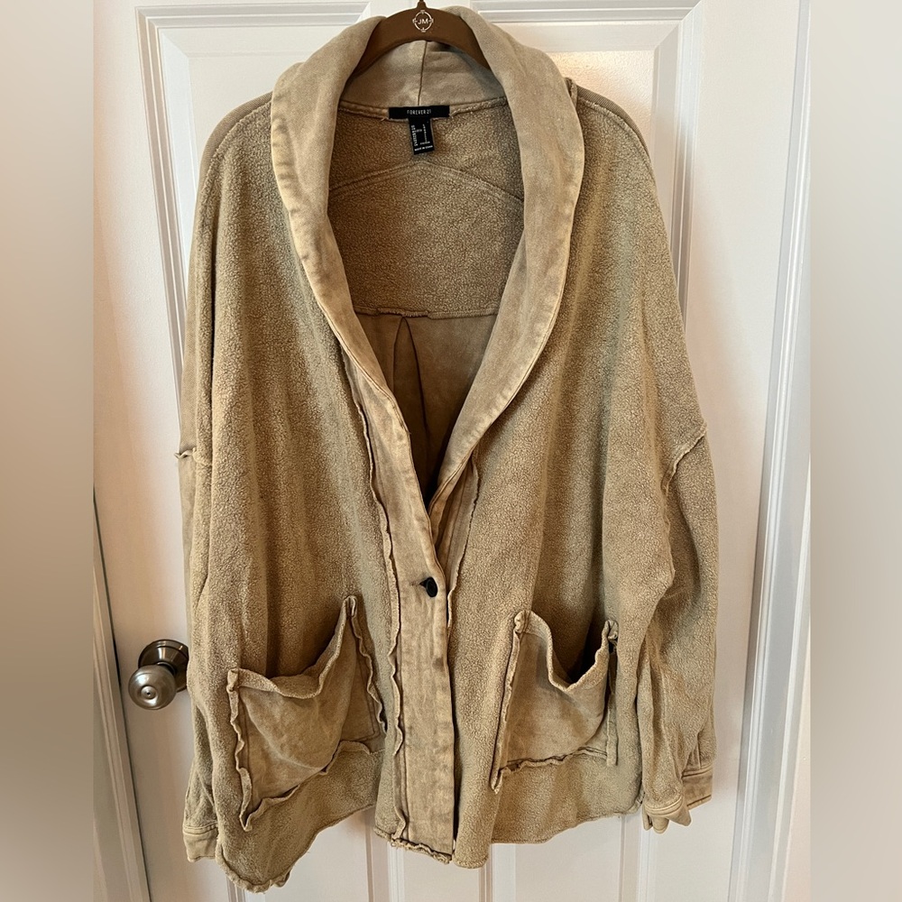 Forever 21 French Terry high-low distressed shawl jacket size L